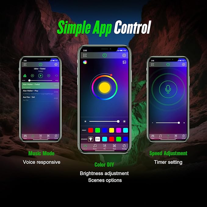 4 Pods RGB LED Rock Lights Kit, Underglow Multicolor Neon Light Pod with Bluetooth App Control, IP68 Waterproof High Brightness Dynamic Music Mode Wheel Well Light for Truck ATV UTV RZR SUV Golf Cart