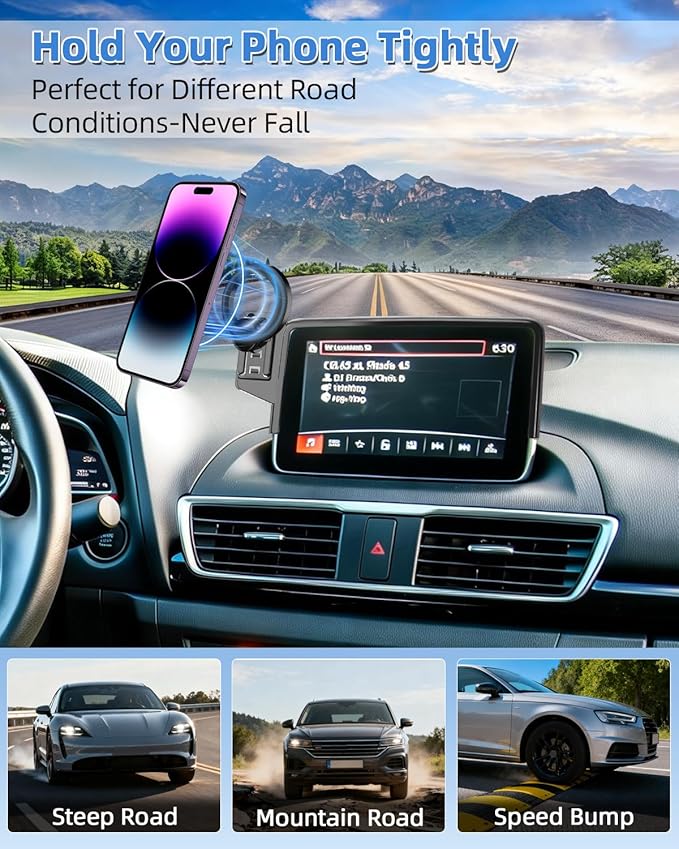 PZK Car Phone Mount for Mazda CX-3 2016-2021 /Mazda 3 2014-2016 /MX-5 Miata 2016-2023 Accessories 7-Inch Screen Compatible with Magsafe Car Phone Holder 360° Rotation Phone Cradles Not Affect Vent