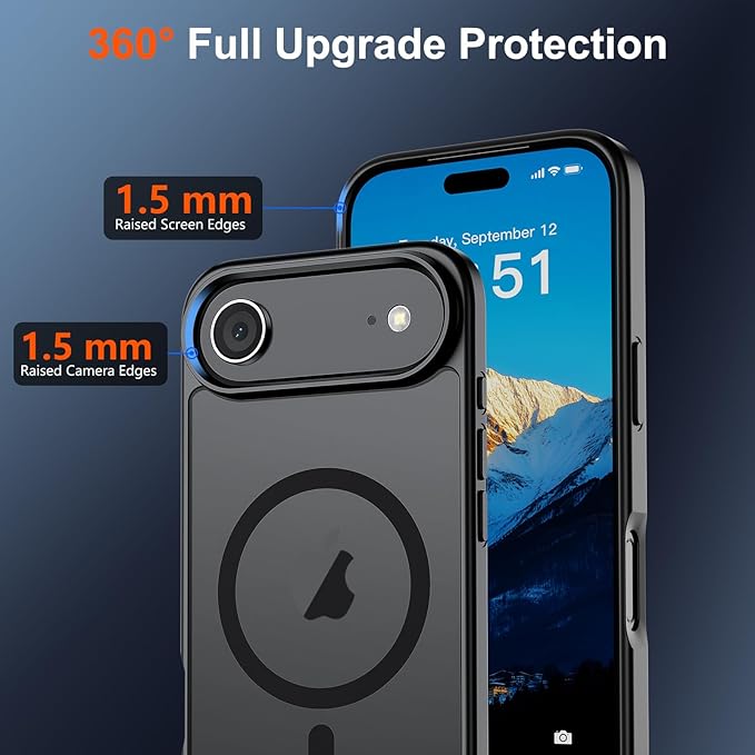 SUPFINE Magnetic for iPhone Air Case (Compatible with MagSafe)(Military Grade Drop Protection) Slim Translucent Matte Shockproof with Anti-Fingerprint Phone Cover for 17 Air, Black