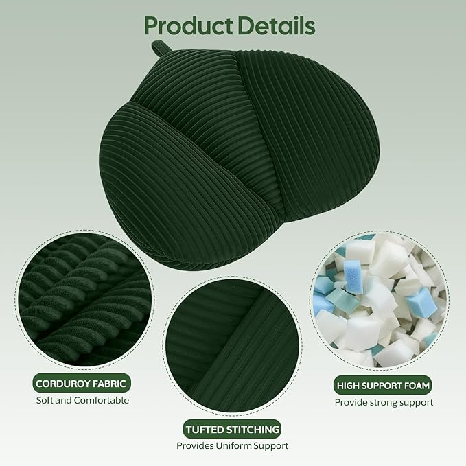 Lumbar Support Pillow for Recliner, Back Support Pillow for Office Chair, Back Cushion with Shredded Foam for Back Pain Relief & Reading, Lumbar Cushions for Couch, Sofa Seat, Car, Green