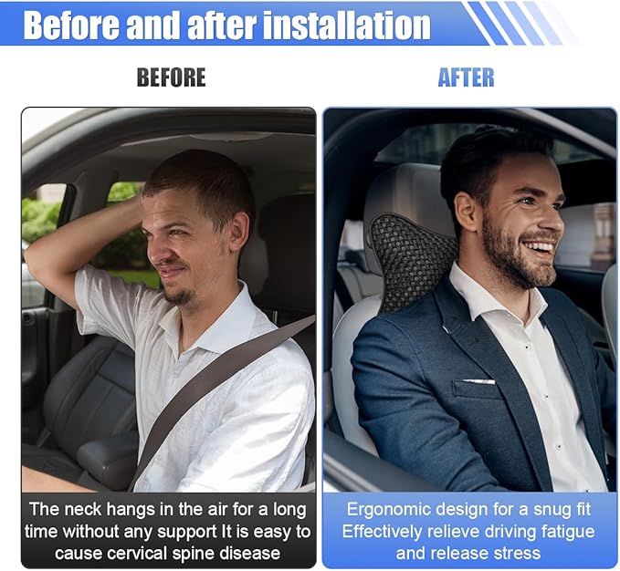 2PCS Car Headrest Pillow, Breathable Leather Car Neck Pillow, Soft Cloud Silk Cotton Neck Support Relief Cushion, Comfortable Automotive Seat Head Rest Pad for Driving Fatigue Relief (Black)
