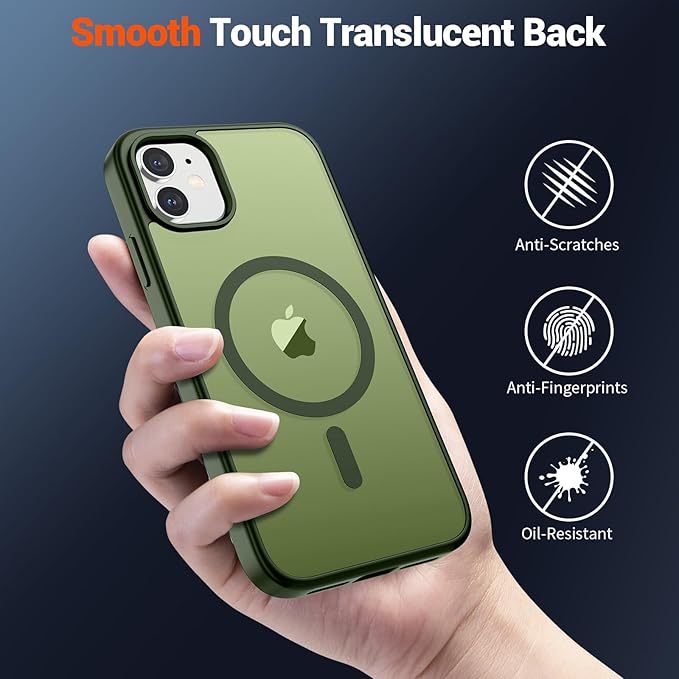 SUPFINE Magnetic for iPhone 11 Case(Compatible with MagSafe)(Military Grade Drop Protection) Slim Translucent Matte Shockproof with Anti-Fingerprint Phone Case,Cangling Green