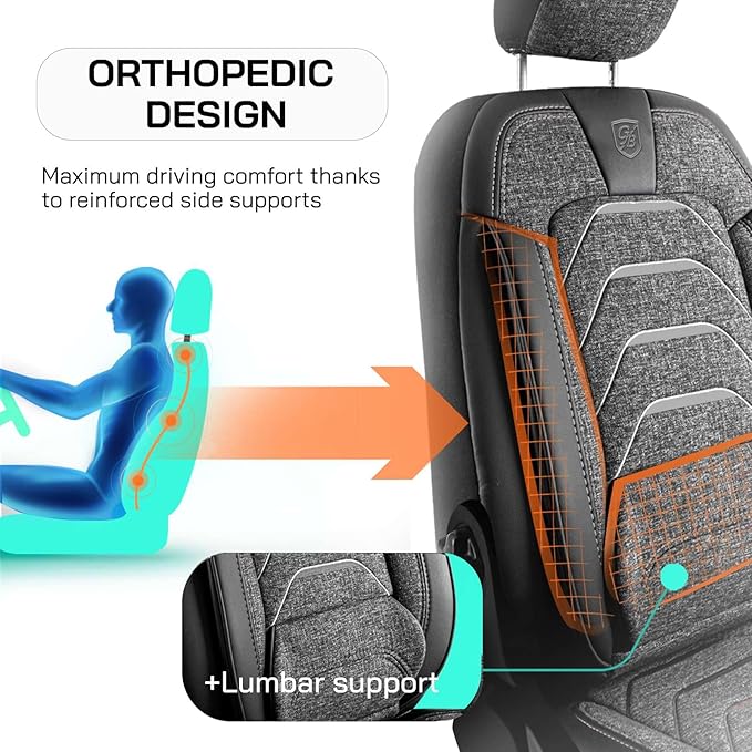 Premium Car Seat Covers Front Seat - Linen Car Seat Cover for SUV, Cars, Most Pickups, Smoke Grey-Grey, Car Seat Protector, Car Seat Covers Front Seats, Car Seat Protector