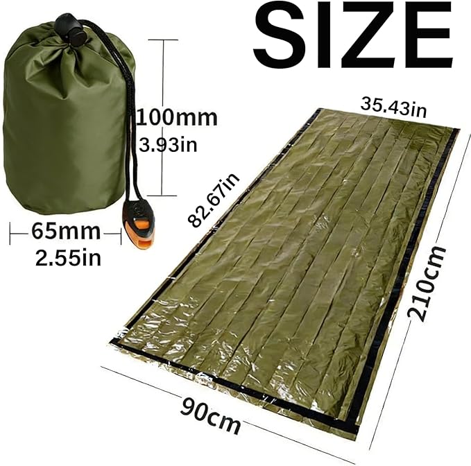 Sleeping Bag, Terrashell Blanket, Emergency Sleeping Bag, Compact Lightweight, Waterproof, Heat Blanket Survival for Survival Kit Car Camping Gear Hiking Go (25 μm)