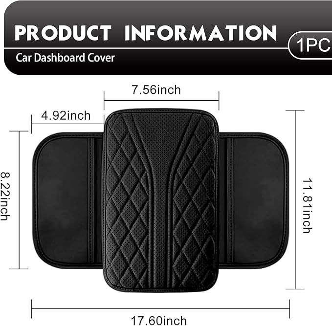Car Center Console Cover, Leather Automotive Armrest Cushion with 2 Storage Bags, Breathable Armrest Cover, Universal Waterproof Arm Rest Protection Pad for SUV, Sedan, Truck (Black)