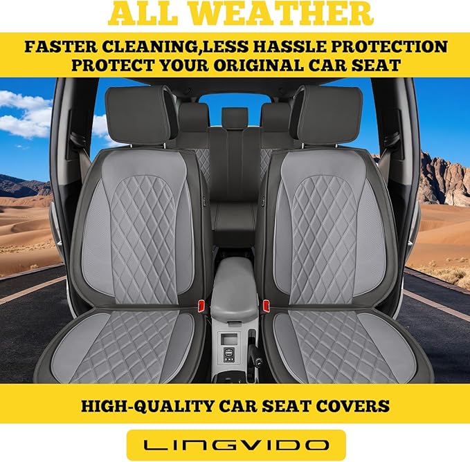 LINGVIDO Car Seat Covers for Front Seats (2 Seats) - Premium Perforated Nappa Leather,Waterproof Shield, Omni-Adapt Fit for SUVs Sedans, Ideal for Rideshare & Pets