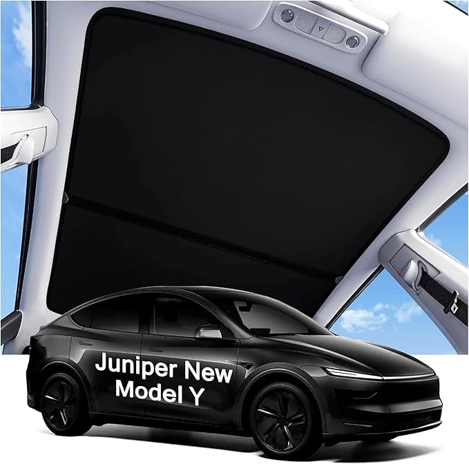 2026 Upgraded Tesla Model Y Juniper Sunshade Roof, UPF200+ Roof Sunshade with Storage Bag, No-Sag&No-Gaps Heat Insulation Foldable Roof Shade, Tesla Accessories for Juniper 2025-2026, Black
