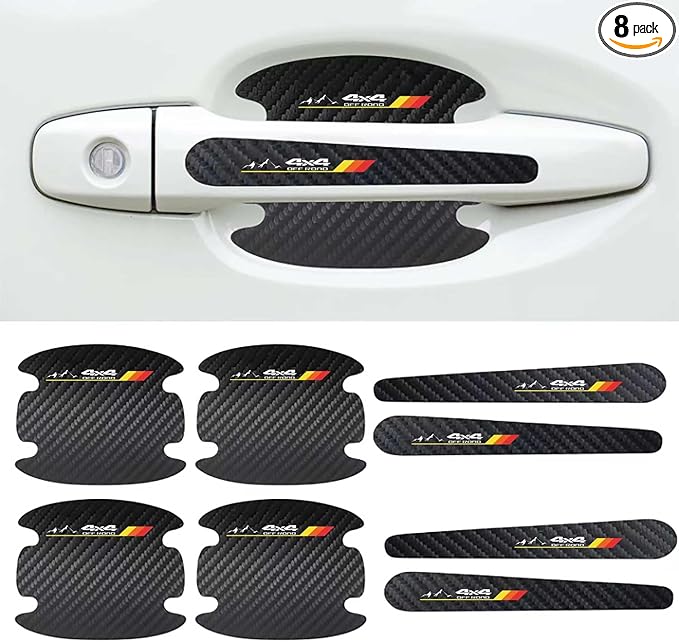 8PCS Stylish Mountain Car Scratch Protectors, Tri-Color 3 Colors Carbon Fiber Paint Guard Cover, Personalized Door Handle Protector