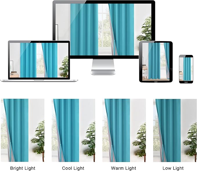 XWZO 100% Blackout Curtains 84 Inches Long with Tiebacks- Narrow Wide Heat Blocking and Soundproof Curtain Panels with Grommets for Basement/Bedroom, Turquoise, W38 x L84, Set of 2