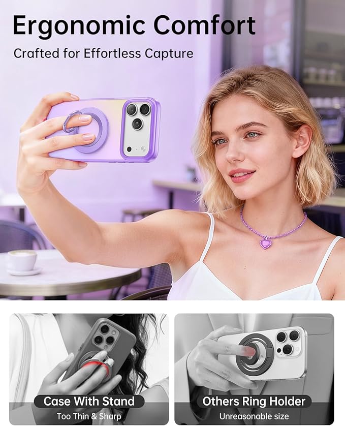 SYNCWIRE Magnetic Phone Ring Holder for MagSafe, 360° Rotation Cell Phone Grip Stand Finger Ring Kickstand Two-Sided Magnet Compatible with iPhone 17 Pro Max 16 15 14 13 12 MagSafe Accessories