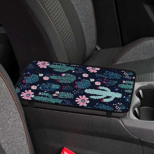 1pc Center Console Armrest Cover Pad 12.6x7.5 inch Cactus Neoprene Car Armrest Cushion Waterproof Armrests Seat Box Cover Protector for Universal Cars Vehicles SUVs