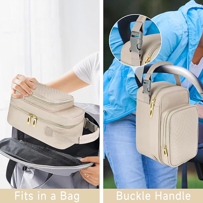 Breastmilk Cooler Travel Bag with Ice Pack,Portable Breastmilk Cooler Bag with Buckle Handle,Insulated Breastmilk Storage Bag Cooler,Apricot