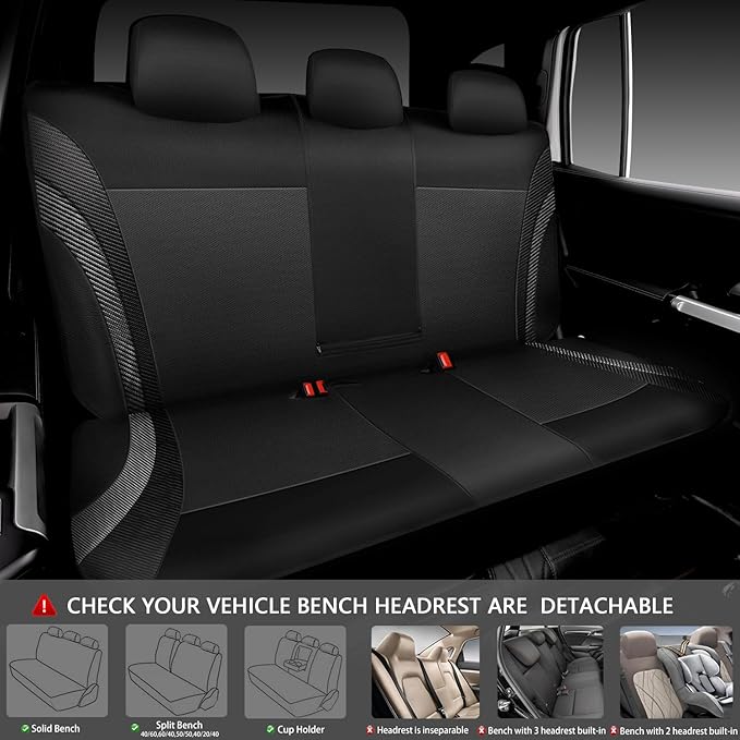 CAR PASS Carbon Fiber Leather Rear Seat Covers,Black Waterproof Back Bench Seat Cover Universal Fit for Cars Sedans SUVs Vans 95% Automotive Interior Backseat Car Covers (Rear,Black)