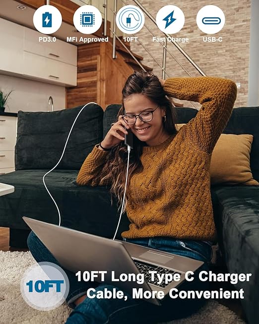 Fast Charger for iPhone 17/16/15 Charger,iPhone 16/15 ChargerFast Charging Type C USB C Wall ChargerBlock Adapter 10FT USB C Charging Cable Cord for Apple iPhone 17 16 15 Pro Max/15 Plus/iPad Pro/Air