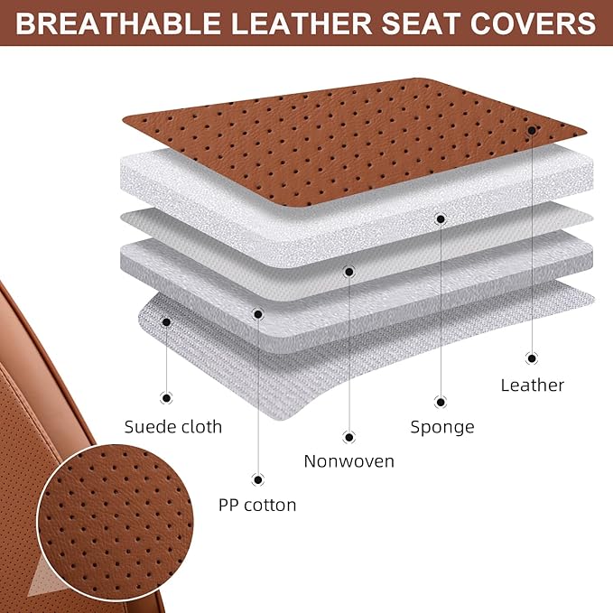 Auto Car Seat Covers Accessories Front Seat Leather Cushion Protector Breathable Waterproof Seat Cover for Cars Universal Fit 7 Colors (Brown, Front Pair)