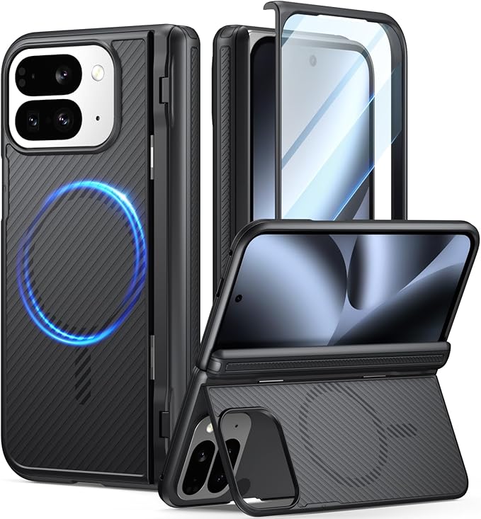 Poetic Revolution Flex Case for Google Pixel 10 Pro Fold, [Foldable Kickstand][Hinge Protection][MagSafe Compatible], Shockproof Slim Pixel 10 Pro Fold Cover with Built-in-Screen Protector, Black