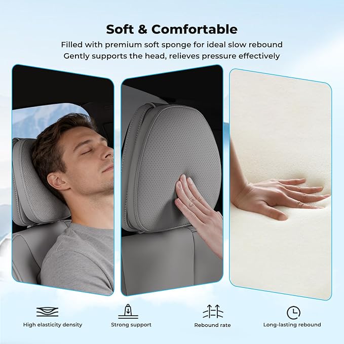 2 Packs Car Headrest Pillow for Volvo XC90 XC60 XC40 S60 S90 EX30 EX90 V60 V90 Interior Accessories, Soft & Breathable Head Support Cushion Car Front Seat Neck Pillow (Light Brown)