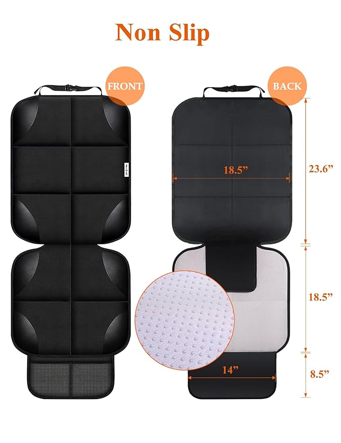 Meolsaek Car Seat Protector for Child Car Seat, Durable 600D Fabric Waterproof Car Seat Cover with Thick Pad Non-Slip Backing，No Imprints (Black 2pcs)