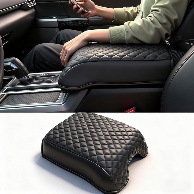 Center Console Cover Compatible with 2015-2020 Ford F150 / 2017-2022 F250 F350 F450 and 2018-2024 Expedition Accessories, Customized PU Leather Armrest Cover Protector (Bucket Seat Only)