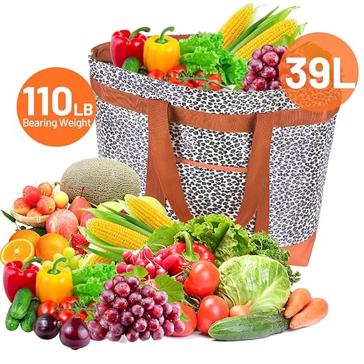 CIVJET Insulated Reusable Tote Bag for Grocery Shopping for Women/Men, Pizza/Food Delivery Bag to Keep Food Cold/Hot for Commercial Delivery Services, Cooler bags for Travel/Beach/Picnic, Cow Print