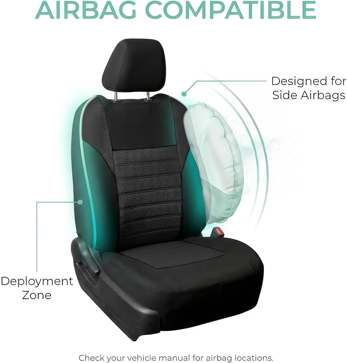 FH Group Automotive Car Seat Covers Full Set Premium 3D Air Mesh Front Seat Covers, Airbag Compatible & Split Bench Cover Universal Fit Interior Accessories for Cars Trucks and SUVs - Black
