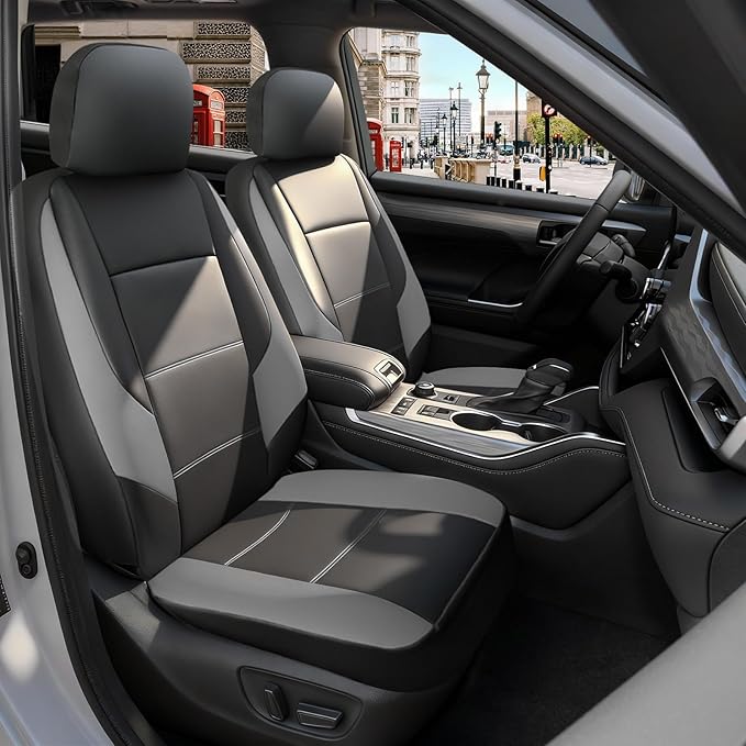 GIANT PANDA Front Seat Covers for Subaru Outback Forester Crosstrek Legacy Impreza, Faux Leather Bucket Seat Cover Fit Subaru Seat Protectors (Black & Gray) 2-Pack