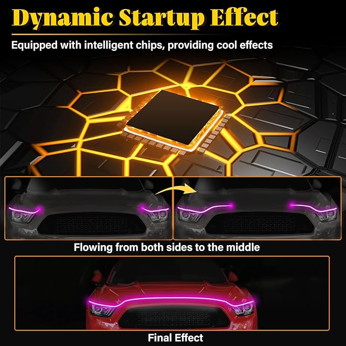DIBMS 71-inch High-Brightness Car Hood Gap LED Light Strip - Daytime Running Lights Universal Auto Exterior Decor Accessories (Pink)