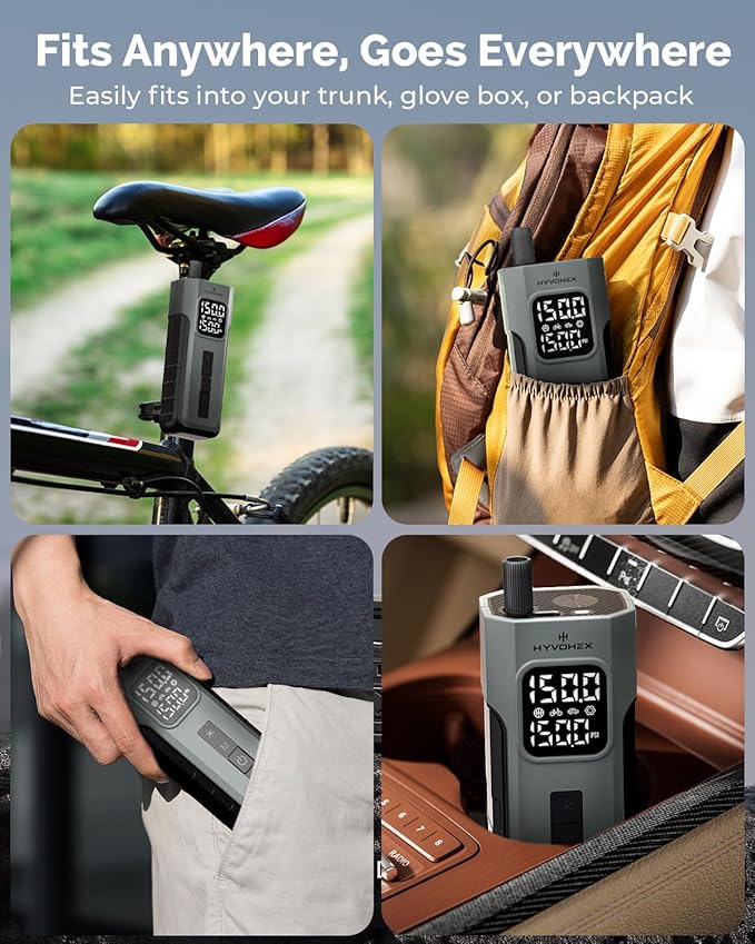Tire Inflator Portable Air Compressor, 1 Min Fast Inflation Cordless Bike Pump with Digital Pressure Gauge LED Light, 150 PSI Electric Air Pump for Car Tires, Bicycle, Motorcycle, Ball (Black)