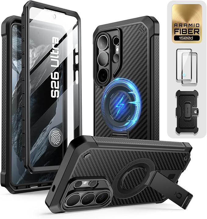 SUPCASE for Samsung Galaxy S26 Ultra Case with Stand, Military-Grade Drop Protection, Compatible with Wireless Charging/MagSafe, Built-in Screen Protector & Front Frame – UB Pro Mag, Aramid
