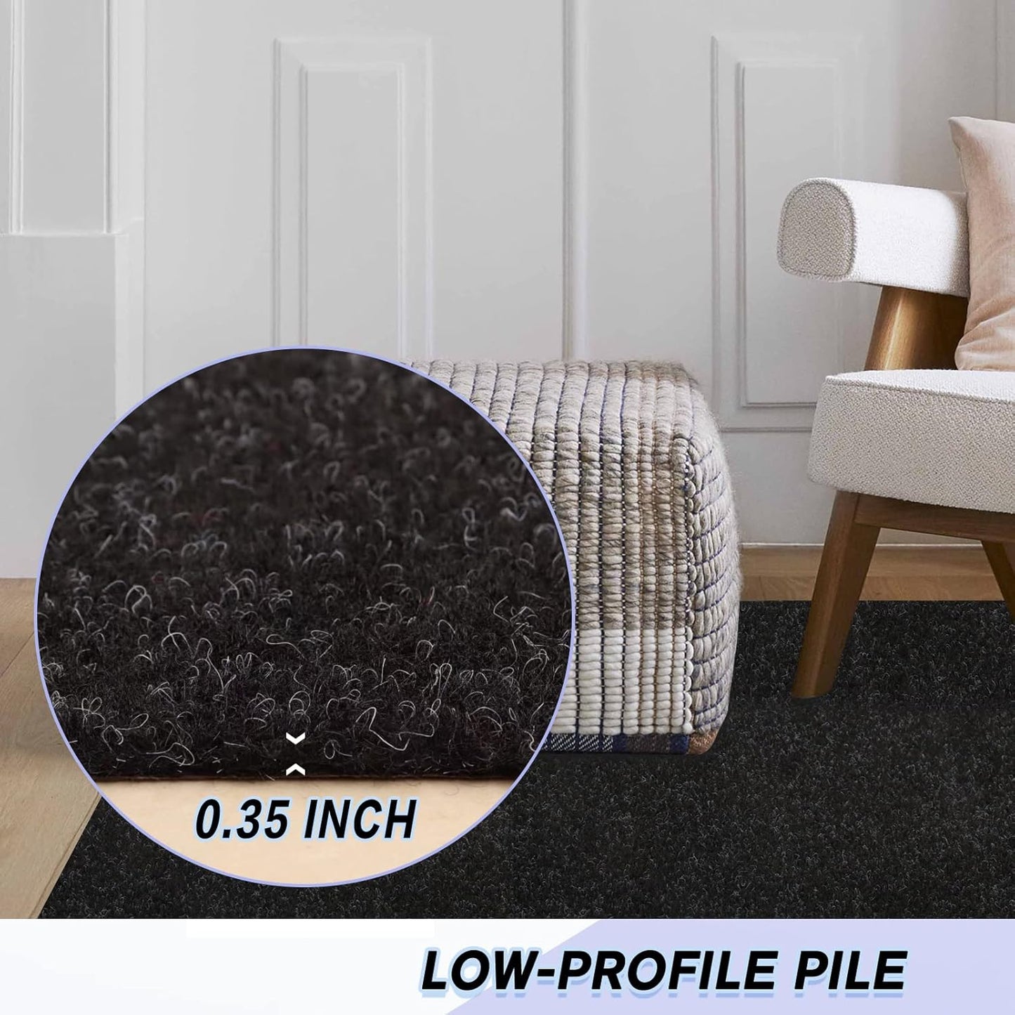 Custom Size Backed Non-Slip Area Rugs Runner, Easy Clean, Waterproof Runner Rugs for Hallway Entryway, Kitchen, Laundry, 3FT x 4FT, Black
