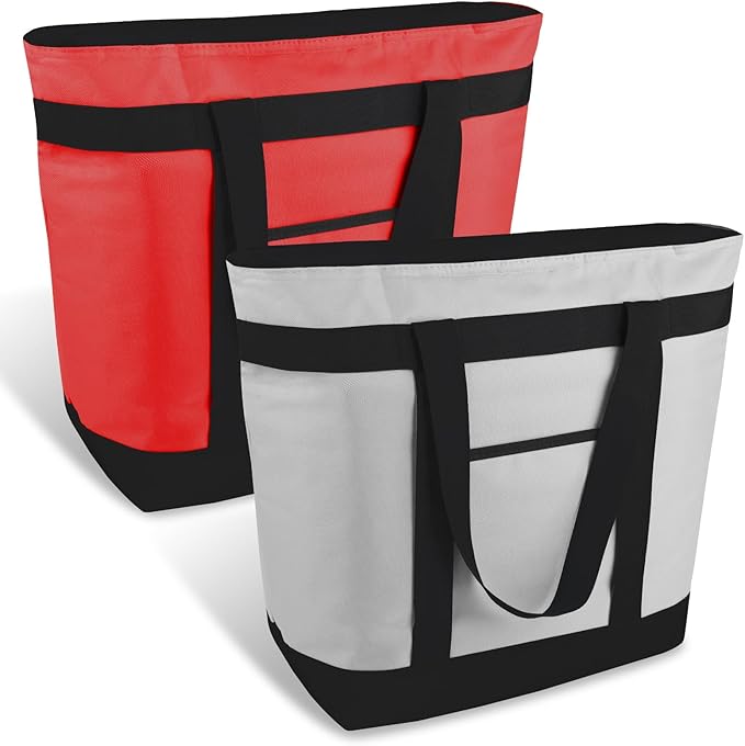 mosago 2PK Reusable Grocery Tote Bags, Insulated Cooler Shopping Bag for Women, Pizza/Food Delivery Bags to Keep Food Hot/Cold for Commercial Food Transport, Cooler Bag for Travel/Picnic, Collapsible