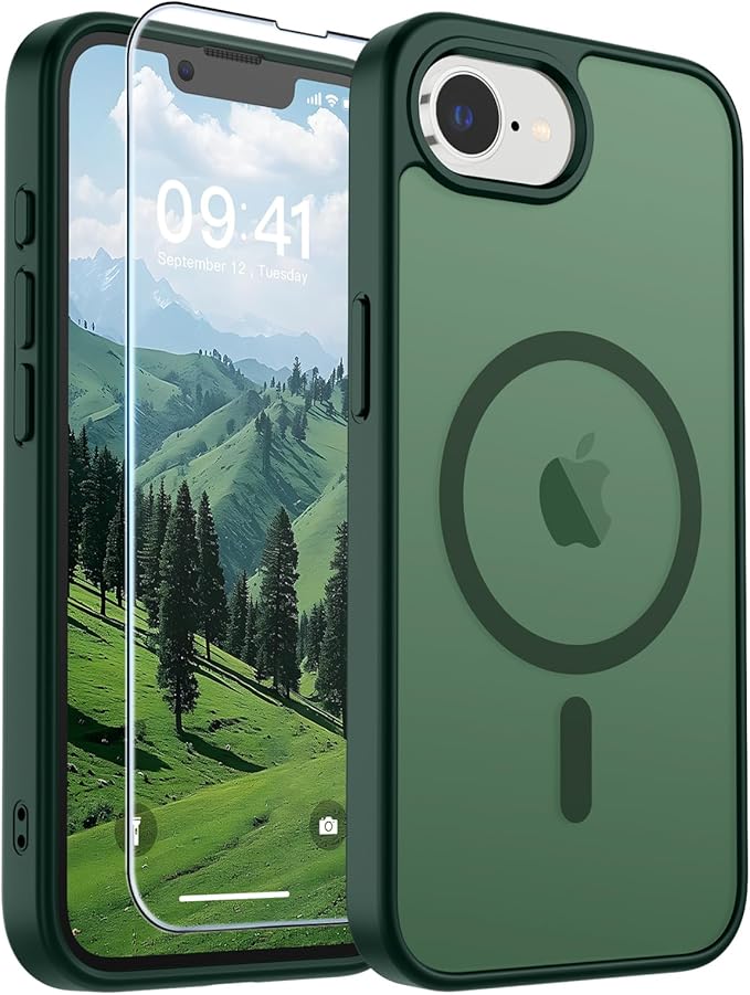 SUPFINE Magnetic for iPhone 17e Case/iPhone 16e Case (Compatible with MagSafe)(Military Grade Drop Protection) Slim Translucent Matte Shockproof with Anti-Fingerprint Phone Case,Forest Green