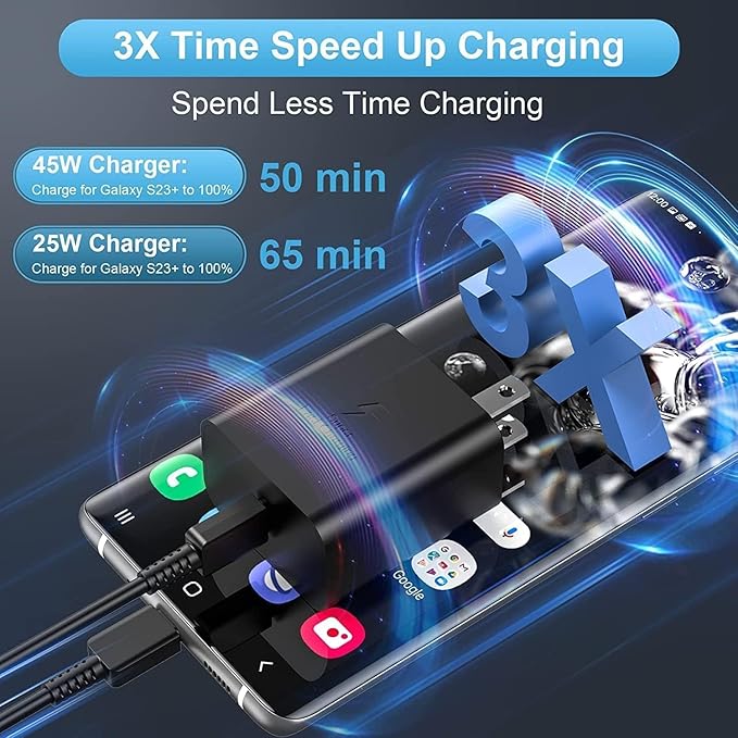 45W Type C Super Fast Charger Block and 10ft Android Phone Charger Cable Cord Long, USB C Wall Charging Plug for Samsung Galaxy S26 Ultra/S25/S24/S23+/S22 Plus/S21/S20/Note 20/iPhone 17 16 15 Pro Max