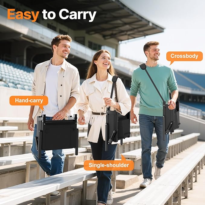 HOPERAN Heated Stadium Seats for Bleachers with Back Support, 3 Levels Heating Bleacher Chairs with Back and Cushion, Folding Bleacher Seat, Lightweight Portable Stadium Chair with Shoulder Strap