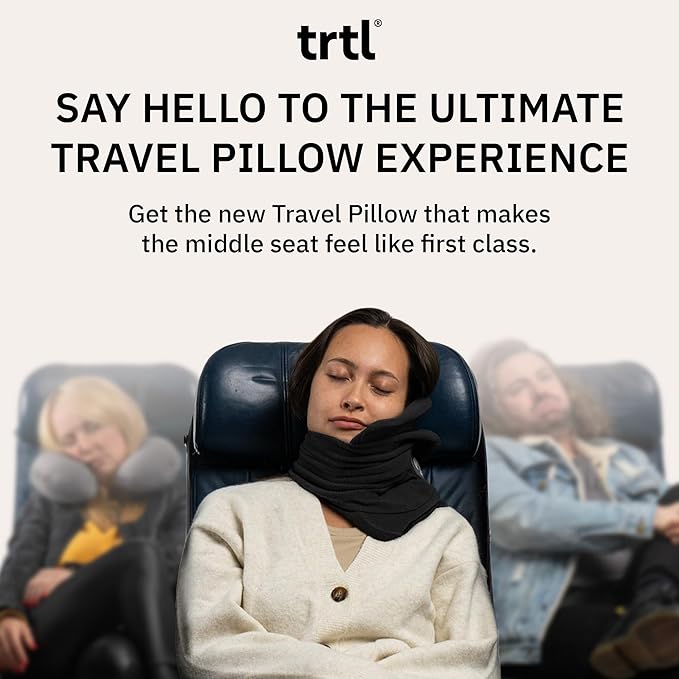 trtl Pillow - Scientifically Proven, Super Soft Neck Support Travel Pillow for Airplanes - Lightweight and Machine Washable - Ergonomic Design for Traveling on Flights, Cars, and Trains - Black