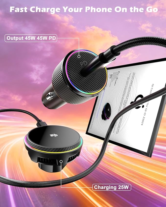 CloudValley 25W Wireless Charger Phone Mount for Tesla Model Y/3 with RGB Lighting, Magnetic Extendable Metal Car Holder with Cooling Fan & 45W Adapter, Design for iPhone MagSafe 17/16 Pro Max