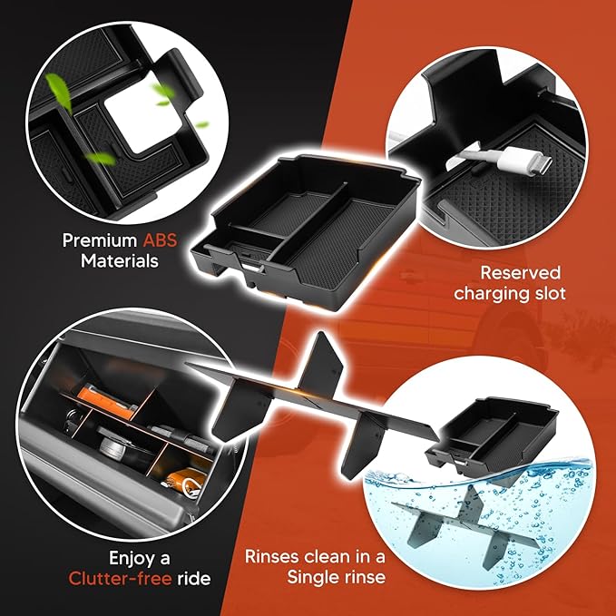 Sunsdrew 2025 Upgraded Center Console Organizer for 2025 2026 Ford Bronco 4-Door Accessories,2PCS Bronco Armrest Storage Box&Glove Box Organizer Slide smoothly Black(Not for 2-Door&Bronco Sport)