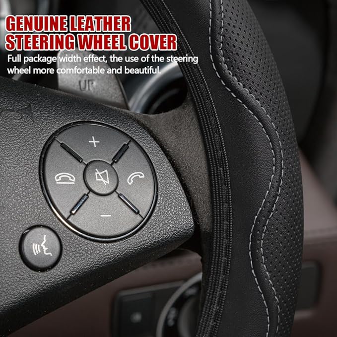 Car Steering Wheel Cover, 14.5-15 Inch Comfortable Grip Microfiber Leather Non-Slip Wheel Cover, Auto Elastic Breathable Wheel Steering Protector, Universal Interior Accessories Fit Vehicles