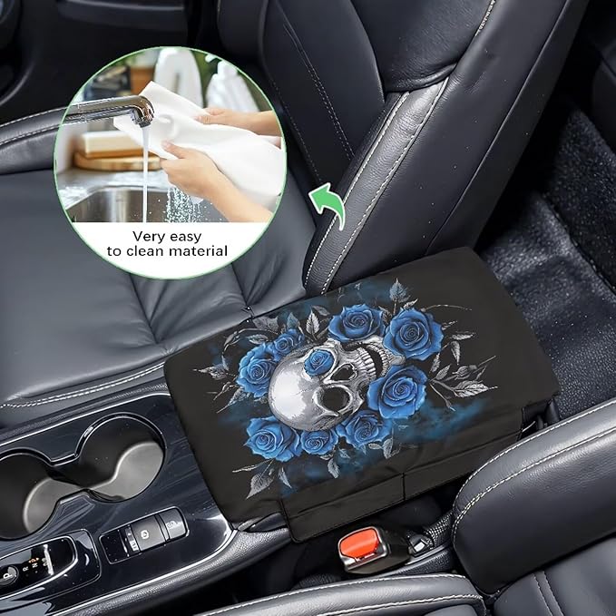 Tupalatus Skull Center Console Cover Breathable Armrest Cushion Cover Pad Water-Resistant Rose Comfort Padded Arm Rest Covers with Storage Pockets Fits Most Cars, Trucks, SUVs