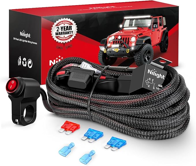 Nilight Wiring Harness Kit Nylon 16 AWG 1 Lead 12V Motorcycle Handlebar Switch On Off Power Relay Blade Fuse for LED Light Bar Off Road Lights on Motorcycles Bicycles ATV UTV