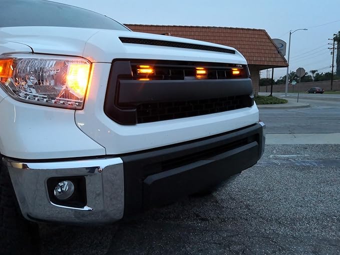 iJDMTOY 3pc Amber LED Center Grille Running Light Kit Compatible With 2014-2021 Toyota Tundra w/TRD Pro Grill (Amber Lens w/Wiring and Hardware)