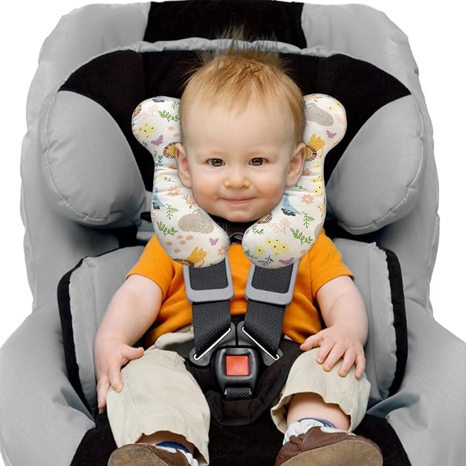 Baby Travel Pillow, Infant Kid's Cushion Soft and Skin Friendly for Car Seat, Pushchair and Stroller (White Animal Flower)