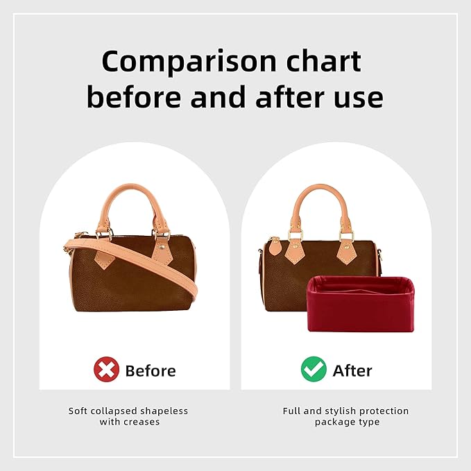 DGAZ Silk Purse Organizer Insert Fits LV Speedy 16/20/25/30/35/45 bags，Silky Smooth Bag Organizer，Luxury Handbag & Tote Shaper（Wine Red，New nano 16）