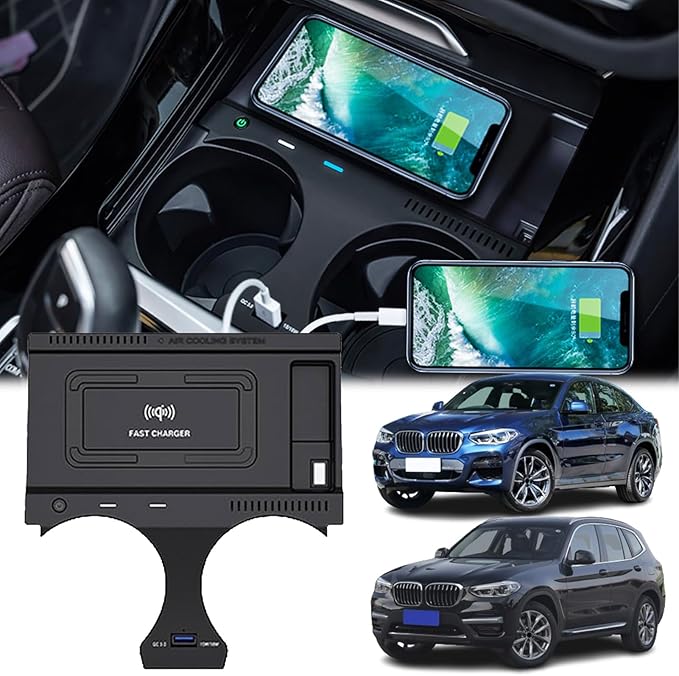 Wireless Car Charger for BMW 2018-2024 X3/X4, 2019-2024 X3M/X4M, 2021-2024 iX3 with 27W USB & Type-C Center Console Accessory Panel, Fast Charger for i-Phone Sam-Sung