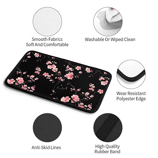 Nice Sakura Blossom Black Car Auto Armrest Cushion Cover Accessories Center Console Seat Box Pad Protector Universal Decoration for Most Vehicle SUV Truck