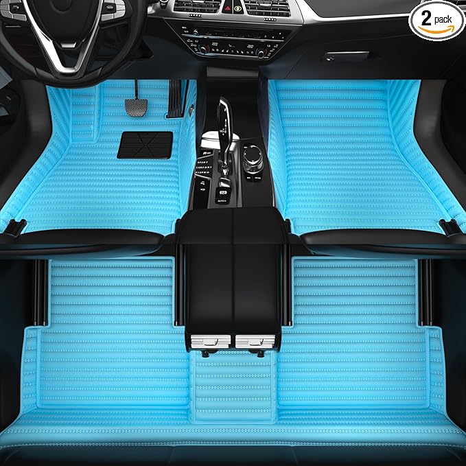 All-Weather car Floor MATS-Suitable for 99% of car Models,Leather car mat, offering Personalized Embroidery and Multiple Color Options,Provide Protection for car Rug (Light-Blue)