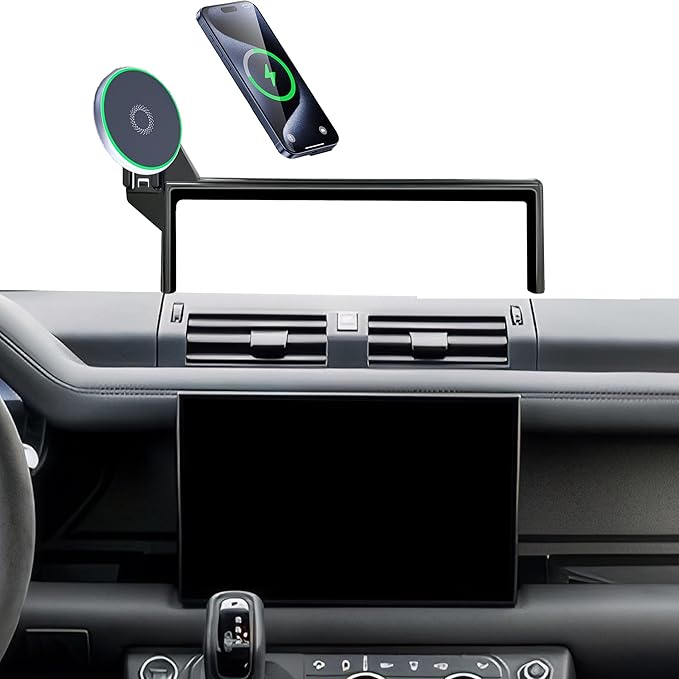 Car Phone Holder for 2022-2025 Land Rover Defender Accessories Apply to 11.4 Inch Screen 15W Fast Wireless Charger Screen Fixed Clip Cell Phone Mount Hands-Free 360 Degree Rotation