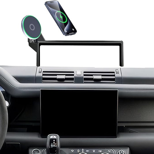 Car Phone Holder for 2022-2025 Land Rover Defender Accessories Apply to 11.4 Inch Screen 15W Fast Wireless Charger Screen Fixed Clip Cell Phone Mount Hands-Free 360 Degree Rotation
