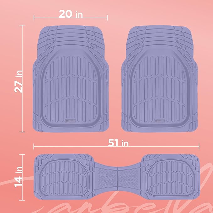 Lavender Purple Car Floor Mats - Universal Trim to Fit All Weather Purple Car Accessories - Girl Car Accessories for Women & Cute Car Mats for Women Lavender Girly Car Decor Truck & SUV