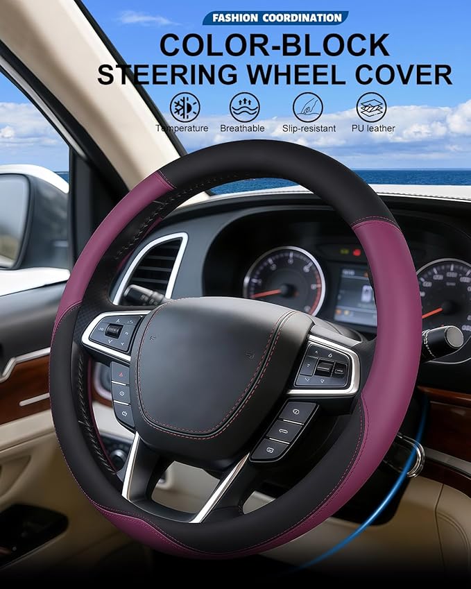 Heavy-Duty Steering Wheel Cover for RV Trucks & Campers - Non Slip Covers, Steering Wheel Grip for Motorhomes & Recreational Vehicles, Fits Oversized 15.5-16 Inch Wheels (Purple)